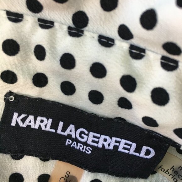 Karl Lagerfeld Polka Dot Blouse Neck Tie Top Size S - Picture 12 of 14